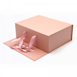 Custom Logo Printed Folding Paper Flat Pack Cosmetic Gift Packaging Pink Magnetic Boxes With Handle