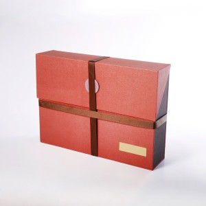 Custom Elegant Luxury Square Red Magnetic Paper Double Layer Open Gift Packaging Boxes With Ribbon